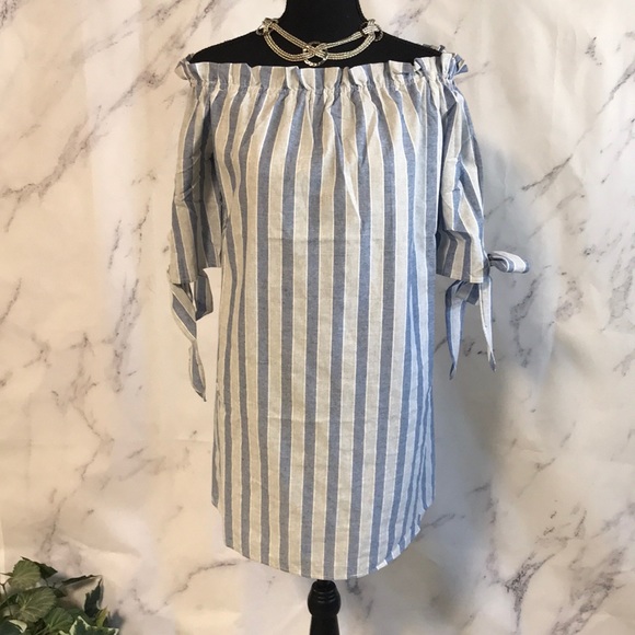 BLUE & Gray STRIPED TUNIC DRESS - Picture 1 of 8